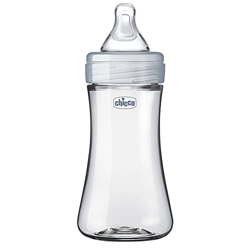 Chicco Duo 9oz Hybrid Baby Bottle, Real Glass Inside, Lightweight Plastic Outside, Patented Invinci-Glass Technology, Intui-Latch Nipple, Clear/Grey - Image 1