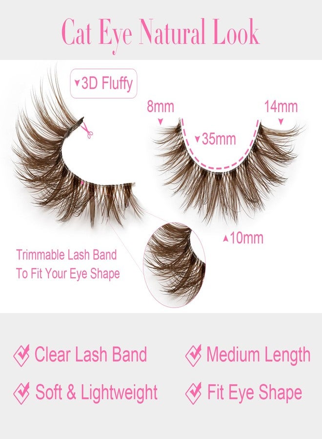 EMEDA Brown Lashes 14mm Natural Light Brown False Eyelashes Clear Band 14 Pairs Faux 3D Mink False Eyelashes Natural Looking Fluffy Cat Eye Wispy Strip Lashes Pack by EMEDA (ZH01-BROWN） - Image 2
