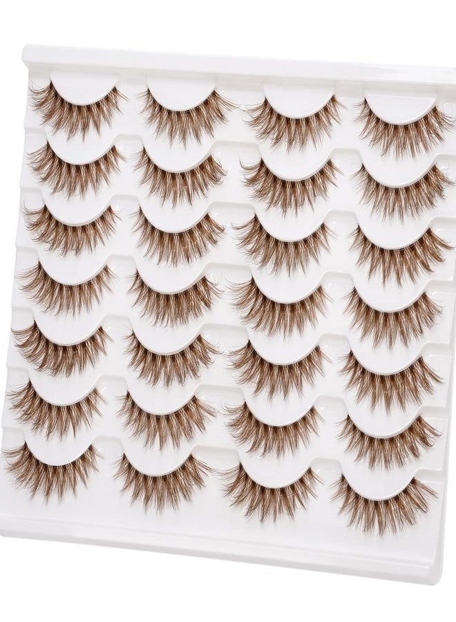EMEDA Brown Lashes 14mm Natural Light Brown False Eyelashes Clear Band 14 Pairs Faux 3D Mink False Eyelashes Natural Looking Fluffy Cat Eye Wispy Strip Lashes Pack by EMEDA (ZH01-BROWN） - Image 4