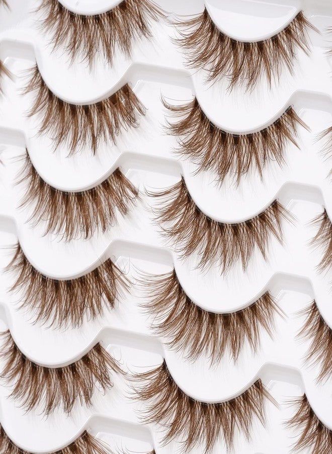 EMEDA Brown Lashes 14mm Natural Light Brown False Eyelashes Clear Band 14 Pairs Faux 3D Mink False Eyelashes Natural Looking Fluffy Cat Eye Wispy Strip Lashes Pack by EMEDA (ZH01-BROWN） - Image 5