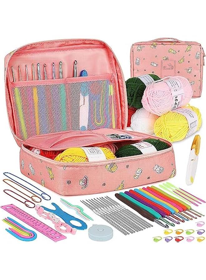 هوكور مجموعة كروشيه للمبتدئين والبالغين من دوركو تتضمن خيوط غزل مكونة من 59 قطعة للاطفال المبتدئين، خطافات كروشيه مريحة 2.0-6.0 ملم، ابر دانتيل ستيل 0.6-1.9 ملم - Image 1