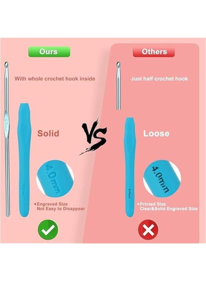 هوكور مجموعة كروشيه للمبتدئين والبالغين من دوركو تتضمن خيوط غزل مكونة من 59 قطعة للاطفال المبتدئين، خطافات كروشيه مريحة 2.0-6.0 ملم، ابر دانتيل ستيل 0.6-1.9 ملم - Image 3