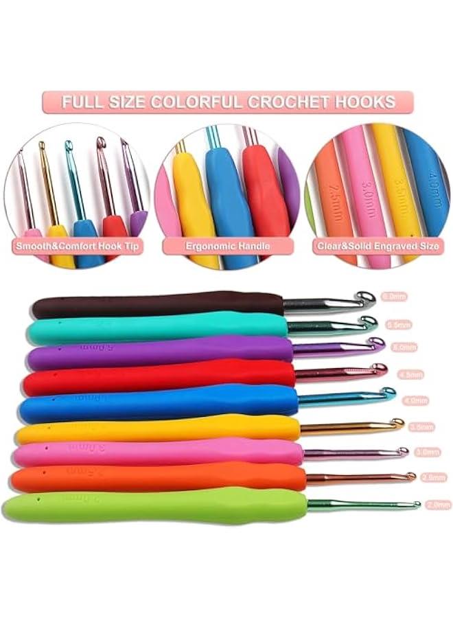 هوكور مجموعة كروشيه للمبتدئين والبالغين من دوركو تتضمن خيوط غزل مكونة من 59 قطعة للاطفال المبتدئين، خطافات كروشيه مريحة 2.0-6.0 ملم، ابر دانتيل ستيل 0.6-1.9 ملم - Image 5