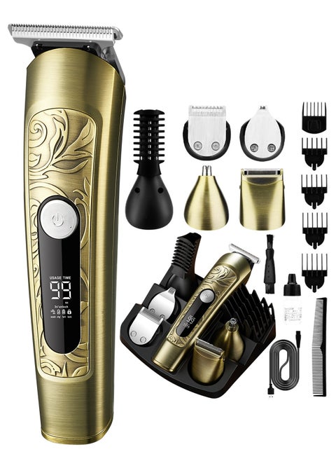 All-in-One Professional Trimmer for Men, Waterproof Shaving Machine for Men, Rechargeable Grooming Kit with LCD Display for Haircut, Beard, Nose, and Body