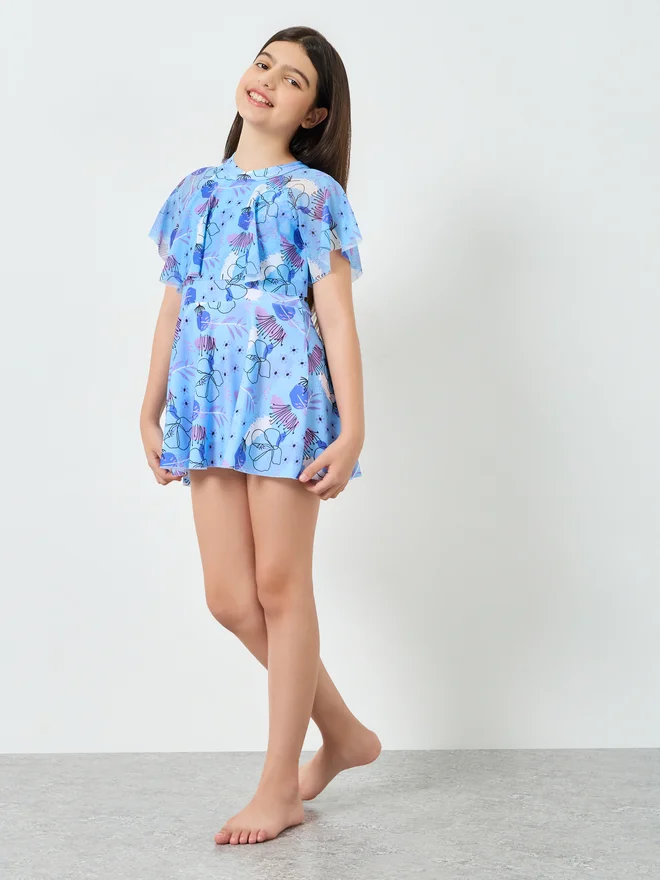 Styli Styli Teen Girls Printed Swimsuit and Short Set