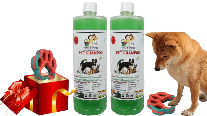 swacch Pet Shampoo + Paw Shape I Rubber Dog Toy for Training and Interactive I Durable & Safe I Combo Pack I 2 Litre Neem Alovera - Image 1