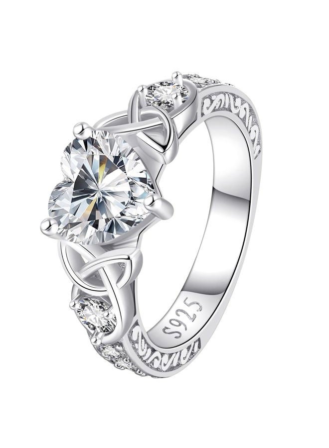 LOIPURI 2CT Moissanite Engagement Ring for Women, D Color VVS1, Heart Shaped Celtic Knot, 925 Sterling Silver Wedding Anniversary Valentines Promise Gift for Her, 6, Sterling Silver, Moissanite - Image 1