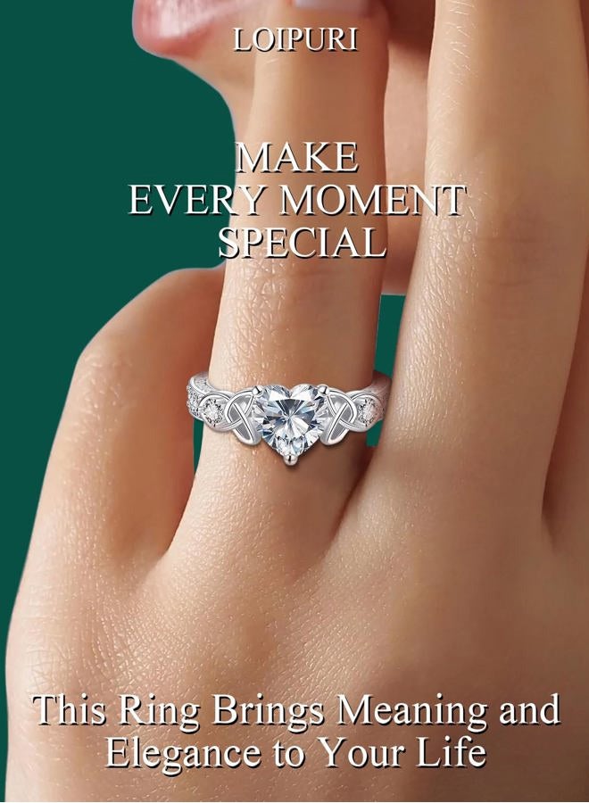 LOIPURI 2CT Moissanite Engagement Ring for Women, D Color VVS1, Heart Shaped Celtic Knot, 925 Sterling Silver Wedding Anniversary Valentines Promise Gift for Her, 6, Sterling Silver, Moissanite - Image 5