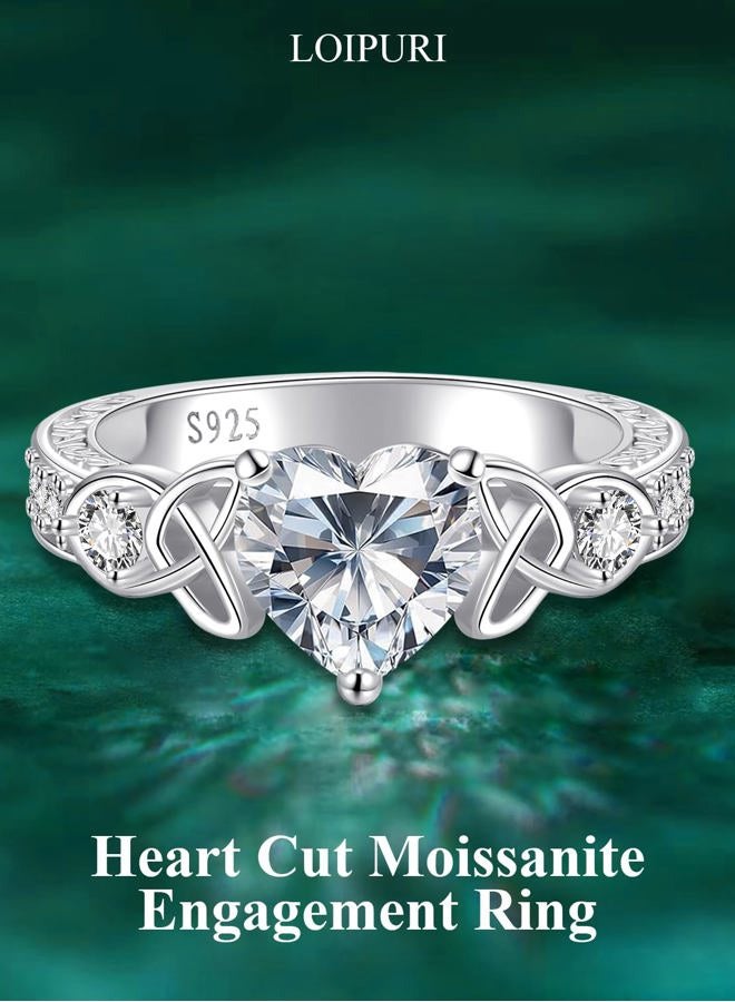 LOIPURI 2CT Moissanite Engagement Ring for Women, D Color VVS1, Heart Shaped Celtic Knot, 925 Sterling Silver Wedding Anniversary Valentines Promise Gift for Her, 6, Sterling Silver, Moissanite - Image 2