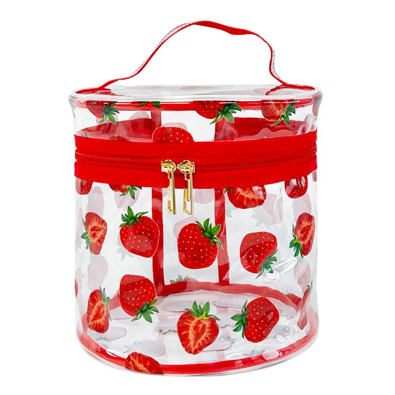 TotePrint Printed strawberry pattern Clear vinyl Travel Makeup Bag,Portable Waterproof Pouch with Handle Ideal for Women and Girl (strawberry design) A23031 - Image 1