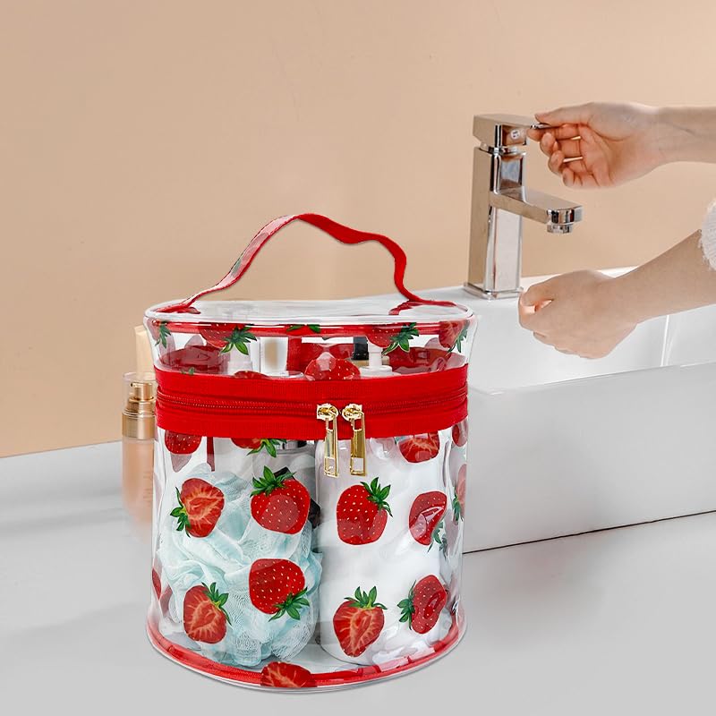TotePrint Printed strawberry pattern Clear vinyl Travel Makeup Bag,Portable Waterproof Pouch with Handle Ideal for Women and Girl (strawberry design) A23031 - Image 3