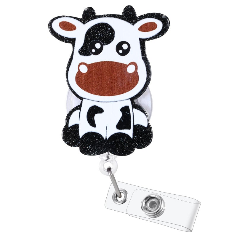 BEZTN Funny Cow Badge Reel, Cute Pediatric Retractable ID Card Badge Holder, Name Tag Work Badge Clip for NICU ICU RN LPN CNA MA ER Night Shift Nurse Nursing Student OB/GYN L&D Doctor Teacher, Nurse Gifts - Image 1