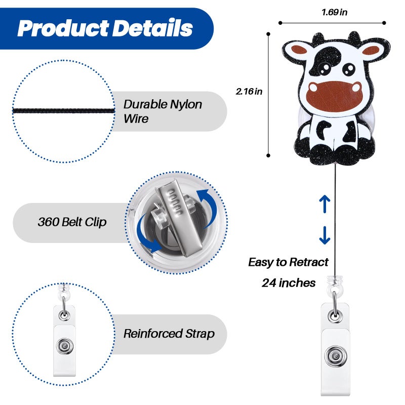 BEZTN Funny Cow Badge Reel, Cute Pediatric Retractable ID Card Badge Holder, Name Tag Work Badge Clip for NICU ICU RN LPN CNA MA ER Night Shift Nurse Nursing Student OB/GYN L&D Doctor Teacher, Nurse Gifts - Image 4