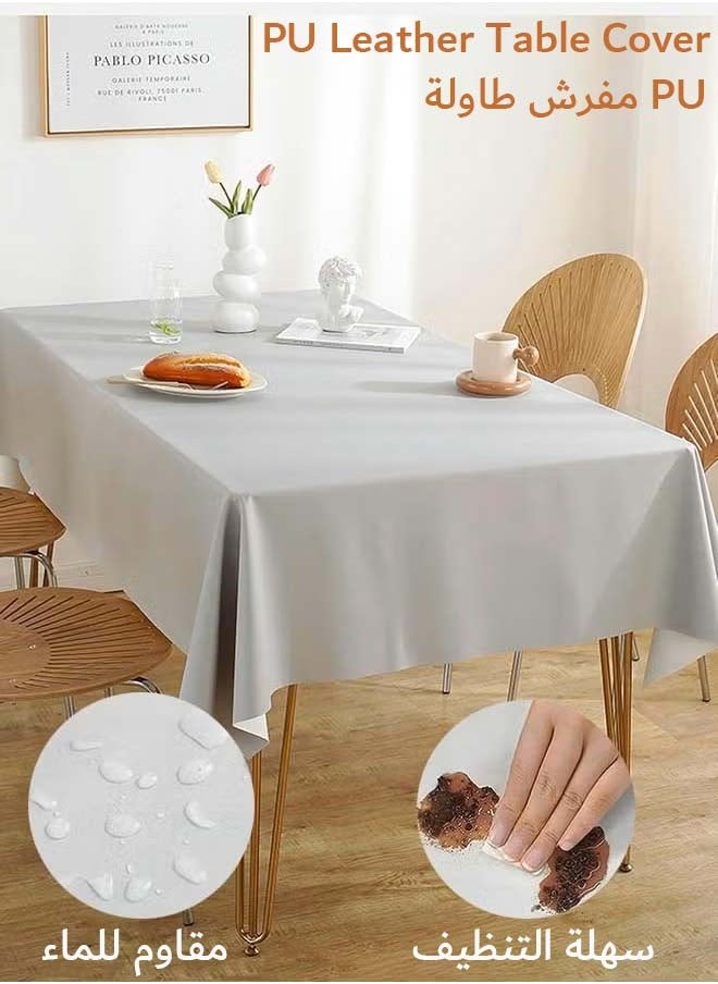 YIM-VIBEHAUS Lambskin Table Cloth PU Leather Tablecloth Waterproof Table Cover for Kitchen, Dinner, Party 140*200CM Grey  - Image 1
