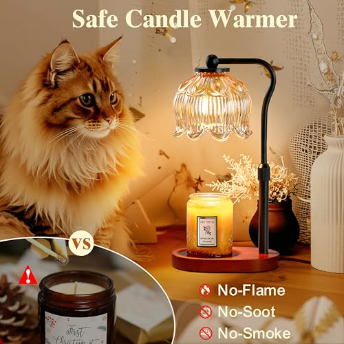 CASTLELIFE Candle Warmer Lamp with Timer & Stepless Dimming, Height Adjustable Electric Wax Warmer for Jar Candles, Flower Wax Melter with Wood Base, Gifts for Women Home Decor, Walnut Wood - Image 4