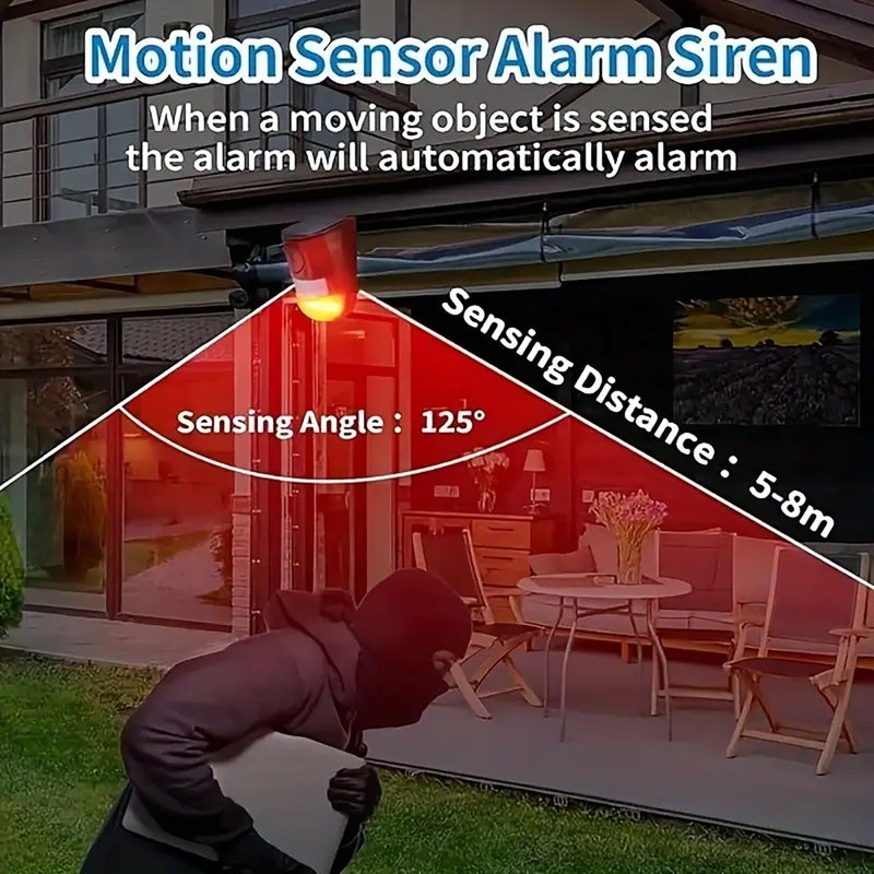 Comboss Solar Sound & Light Alarm Motion Sensor 110 Decibels Siren Sound Alert & 6LEDs Flash Warning Strobe Security Alarm System for Farm Villa(1 Pack) - Image 3