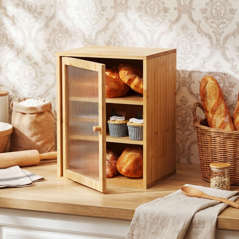 LemonRoad Bamboo Bread Box Large Capacity 3-layer Bread Box Kitchen Countertop Pastries Container with Corrugated Acrylic Door Wooden Housewarming Pantry Storage for Farmhouse Fruits Tea Spices Coffee - Image 5