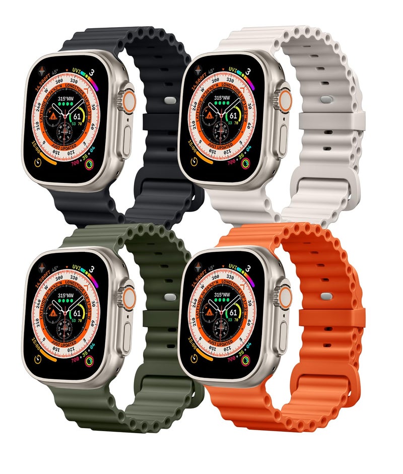 Witzon 4 Pack Ocean Bands Compatible with Apple Watch Ultra Band 49mm 46mm 45mm 44mm 42mm Men Women, Soft Silicone Straps Sport Rugged Smartwatch Replacement for IWatch Ultra 3 2 Series 11 10 9 8 7 6 5 4 SE - Image 1