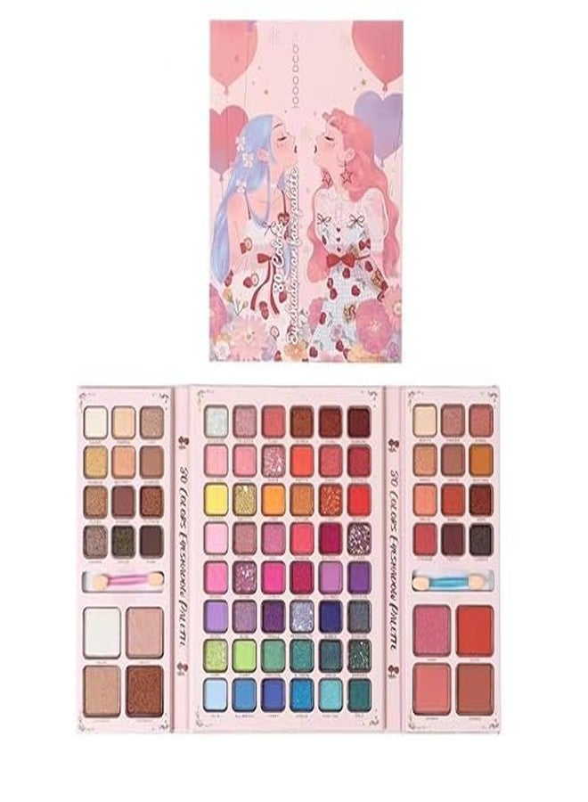 PEACORA 80 Color Eyeshadow & Face Palette With Highlight Contour Blusher Concealer & 2 Eyeshadow Brush For Beauty Kit-121.2 g (MultiColor) - Image 1
