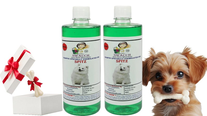 swacch Shampoo | Puppy Safe Shampoo | Spitz Dog Shampoo (500ml) (Pack of 2) Neem Alovera + Small White Bone | Dog Chew Bones | Teething chew Toy | Dental Teething |Combo Pack - Image 1