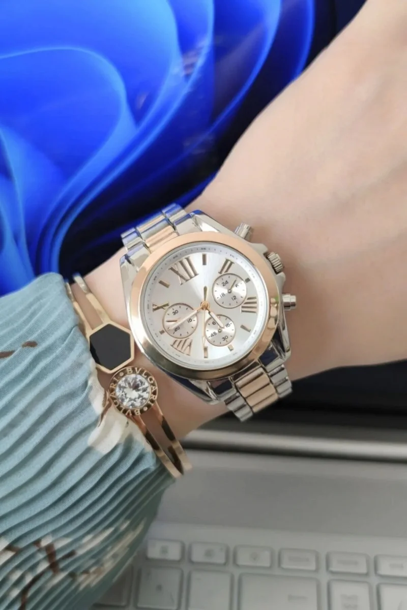 Open Cart New Kr Elegant and Stylish Special Design Metal Ladies Wristwatch with Roman Numeral Details (-Rose)