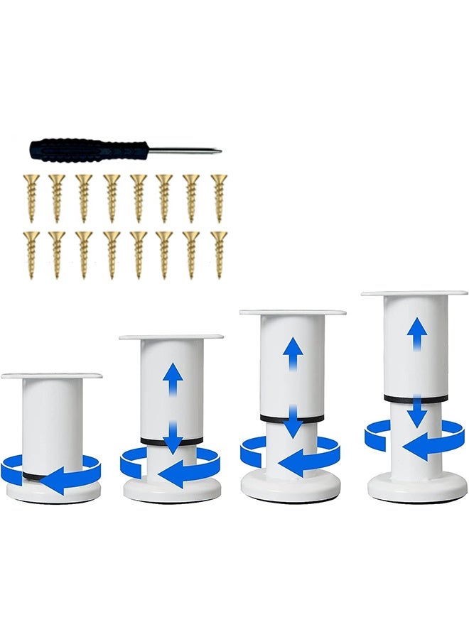 بوفان 4 قطع من أرجل دعم السرير القابلة للتعديل الارتفاع [مع 18 قطعة من البراغي] لإطار السرير/شريحة السرير المركزية، أرجل بديلة للأثاث شديدة التحمل 3.15-4.72 بوصة للأريكة/الخزانة/الأريكة/الخزانة/الطاولة (أبيض) - Image 1