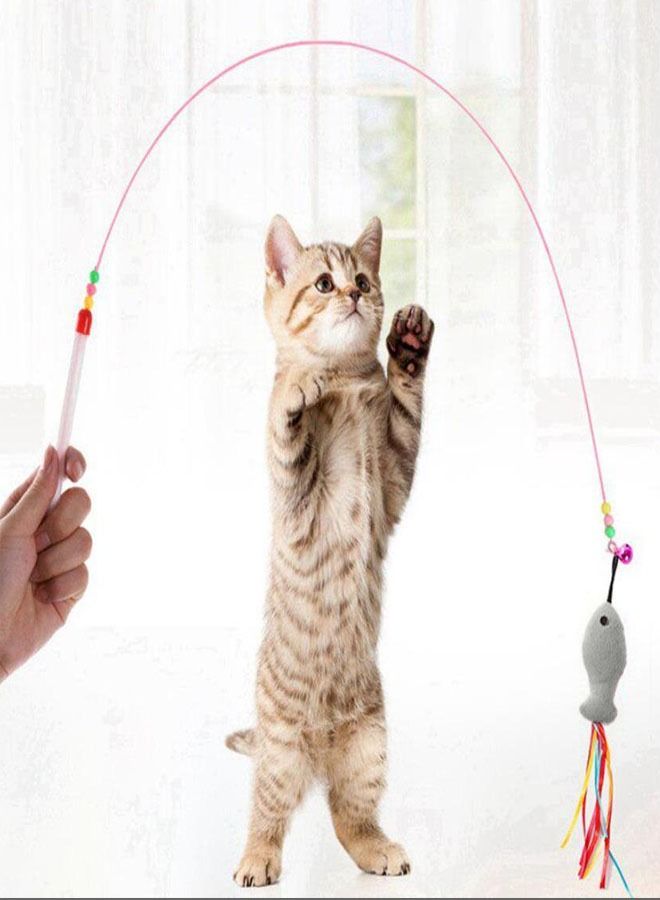 لعبة قطة على شكل سمكة 110 سم عصا تفاعل رمادية - Image 3