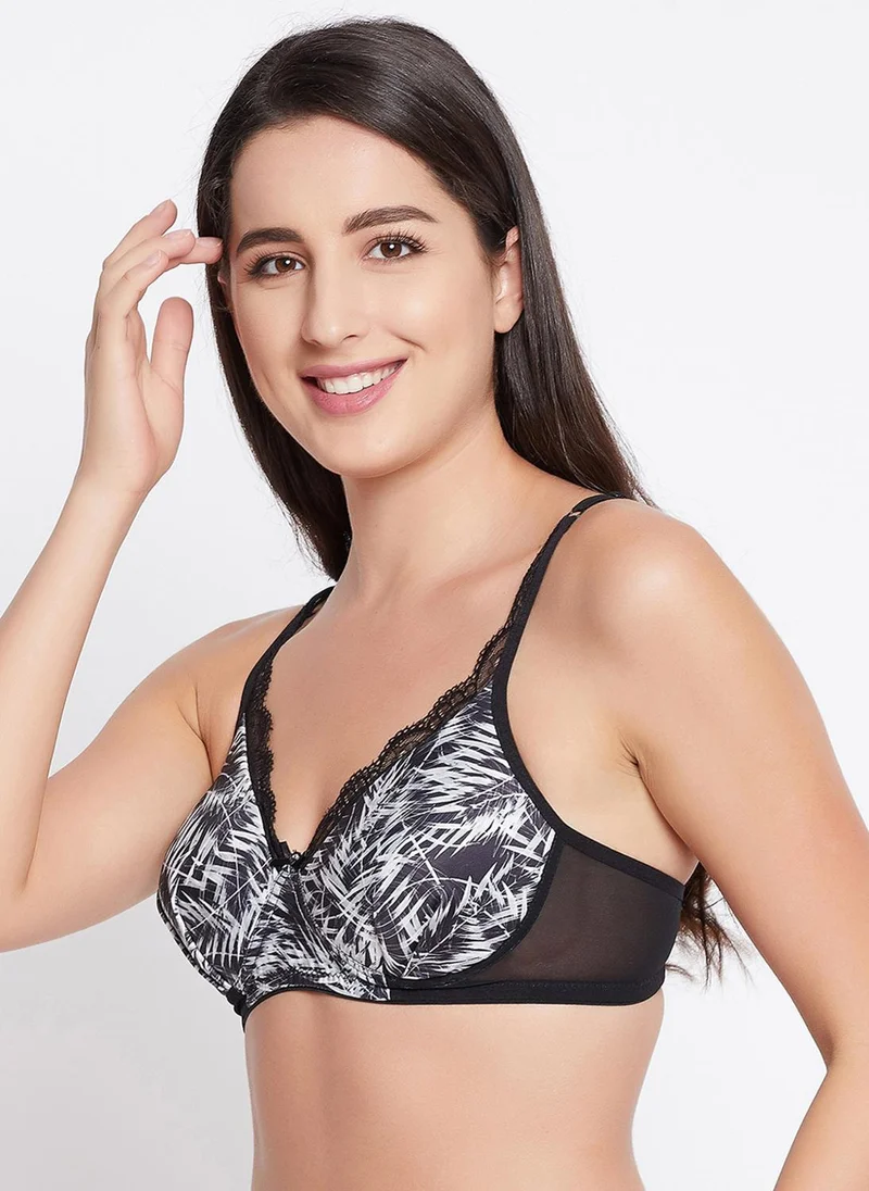 Clovia Clovia Padded Non-Wired Full Cup Abstract Print T-shirt Bra in Black