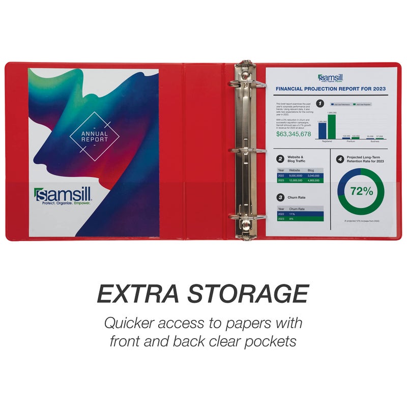 Samsill Durable 2 inch 3 Ring Binder, D Ring Binder, 100% Recycled Chipboard, Red - Image 4