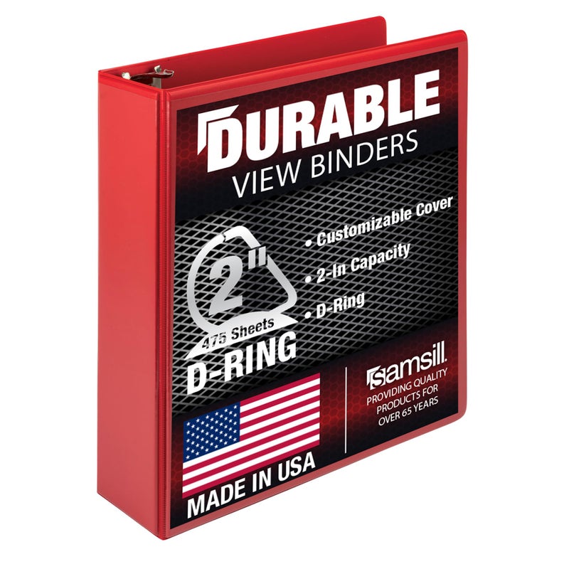 Samsill Durable 2 inch 3 Ring Binder, D Ring Binder, 100% Recycled Chipboard, Red - Image 1