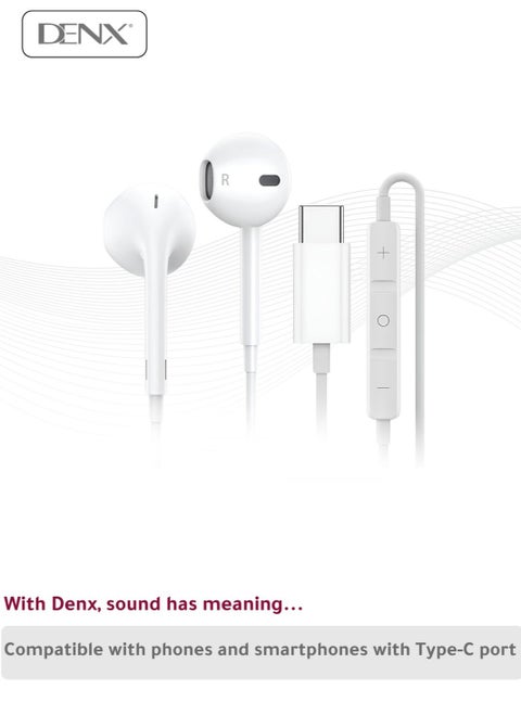 USB-C Wired Earbuds with Microphone & Volume Control, In-Ear Headphones  (White) – High-Quality Sound & Comfortable Fit.