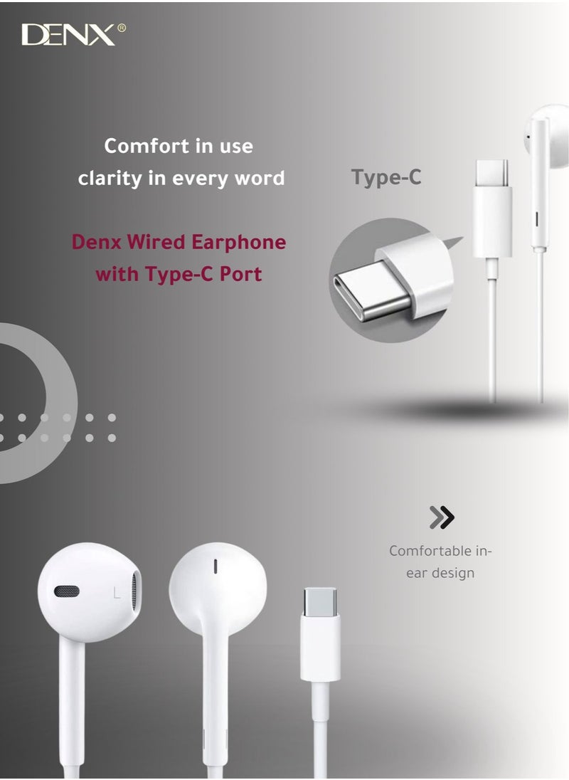 USB-C Wired Earbuds with Microphone & Volume Control, In-Ear Headphones  (White) – High-Quality Sound & Comfortable Fit.