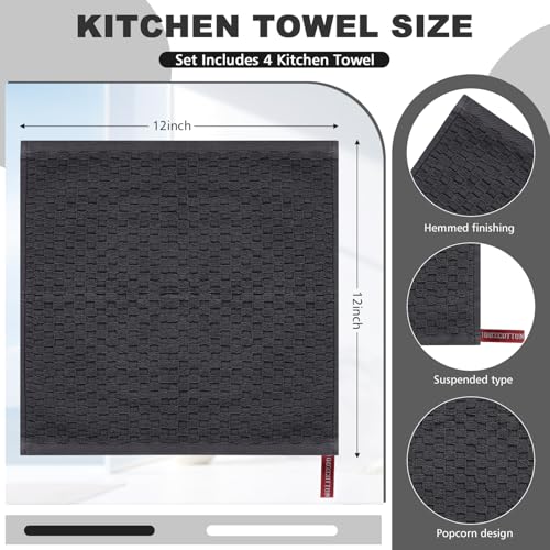 INFICRIME 4 Pack 100% Cotton Wash Cloth, 12x12 Inch Highly Absorbent and Soft Feel Fingertip Towels, Machine Washable Washcloths for Bathroom, Gym, Hotel, Spa and Kitchen, White/Grey - Image 2