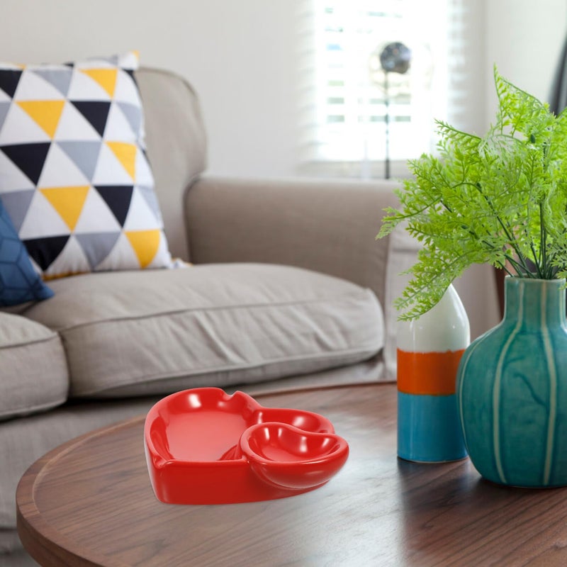 منفضة سجائر خزفية على شكل قلب أحمر لحامل رماد السجائر المكتبي لديكور المنزل - Image 4