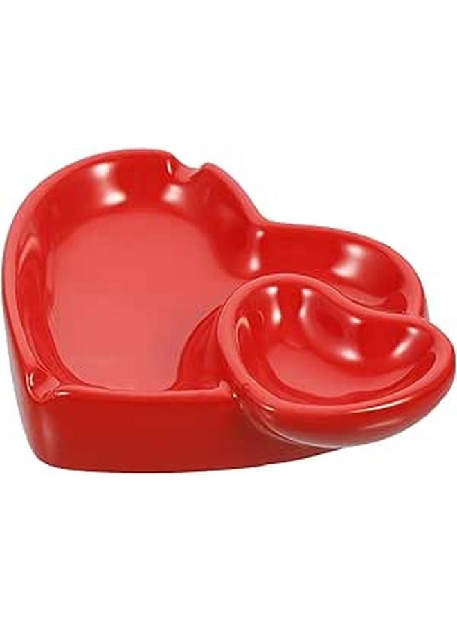 منفضة سجائر خزفية على شكل قلب أحمر لحامل رماد السجائر المكتبي لديكور المنزل - Image 1