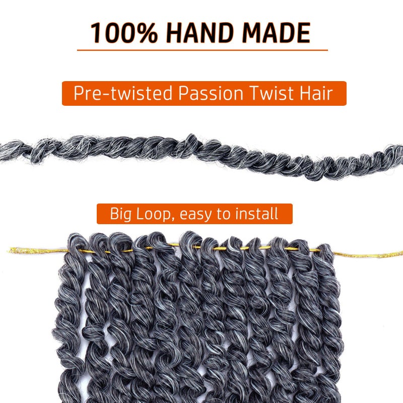 Dorsanee Pre-twisted Passion Twist Hair 10 Inch 8 packs Short Passion Twist Crochet Hair Pre-looped Crochet Braids for Women Gray Passion Twists Synthetic Curly Crochet Hair Extensions 1B/Gray - Image 5
