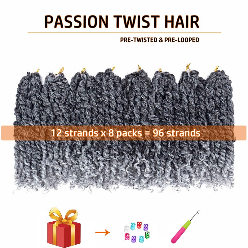 Dorsanee Pre-twisted Passion Twist Hair 10 Inch 8 packs Short Passion Twist Crochet Hair Pre-looped Crochet Braids for Women Gray Passion Twists Synthetic Curly Crochet Hair Extensions 1B/Gray - Image 2