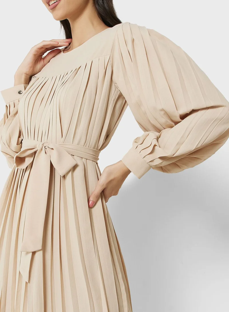 Khizana Pleated Balloon Sleeve Dress