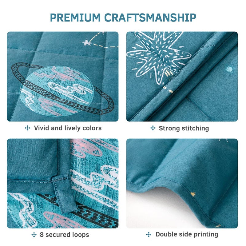 Mr. Sandman Weighted Blanket 7 lbs Twin/Full-Size Bed, Best for 50-90lb Cozy Cotton Blanket with Glass Beads - 41" x 60" Star Moon Blue - Image 2