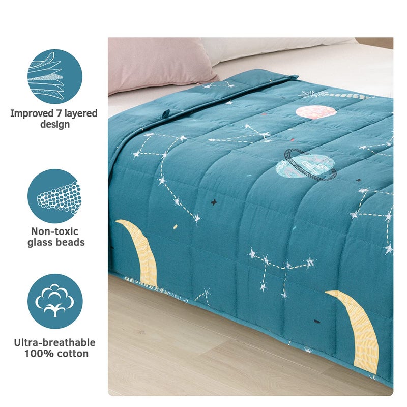 Mr. Sandman Weighted Blanket 7 lbs Twin/Full-Size Bed, Best for 50-90lb Cozy Cotton Blanket with Glass Beads - 41" x 60" Star Moon Blue - Image 3