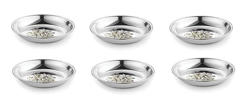 KC Stainless Steel Halwa Plate | Snacks Plate | Sweet Dish | Dessert Dish Heavy Gauge with Laser Design Set of 6 - Image 2