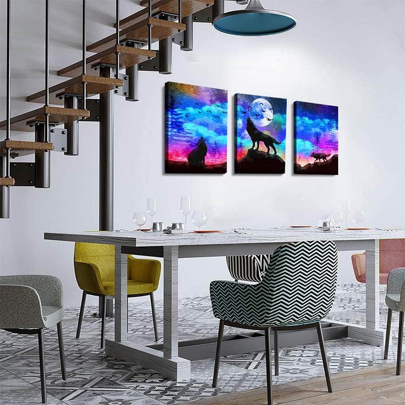 ARS Graphics ARS® Canvas Wall Art - 3 Piece Wolf Landscape Artwork for Living Room and Bedroom - Image 3