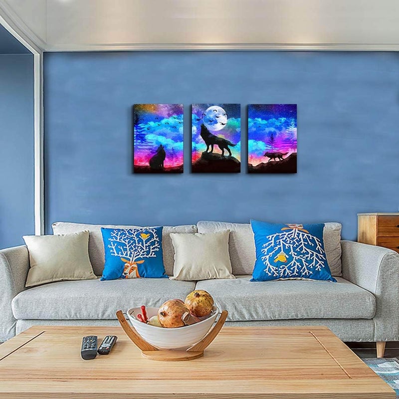 ARS Graphics ARS® Canvas Wall Art - 3 Piece Wolf Landscape Artwork for Living Room and Bedroom - Image 2