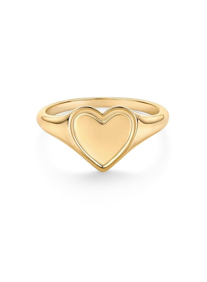 بافوا خاتم بافوي مطلي بالذهب الأصفر عيار 14 قيراطًا بتصميم قلب للنساء | خاتم سميك بتصميم مميز قابل للتكديس | خواتم صداقة | مقاس 7 - Image 3