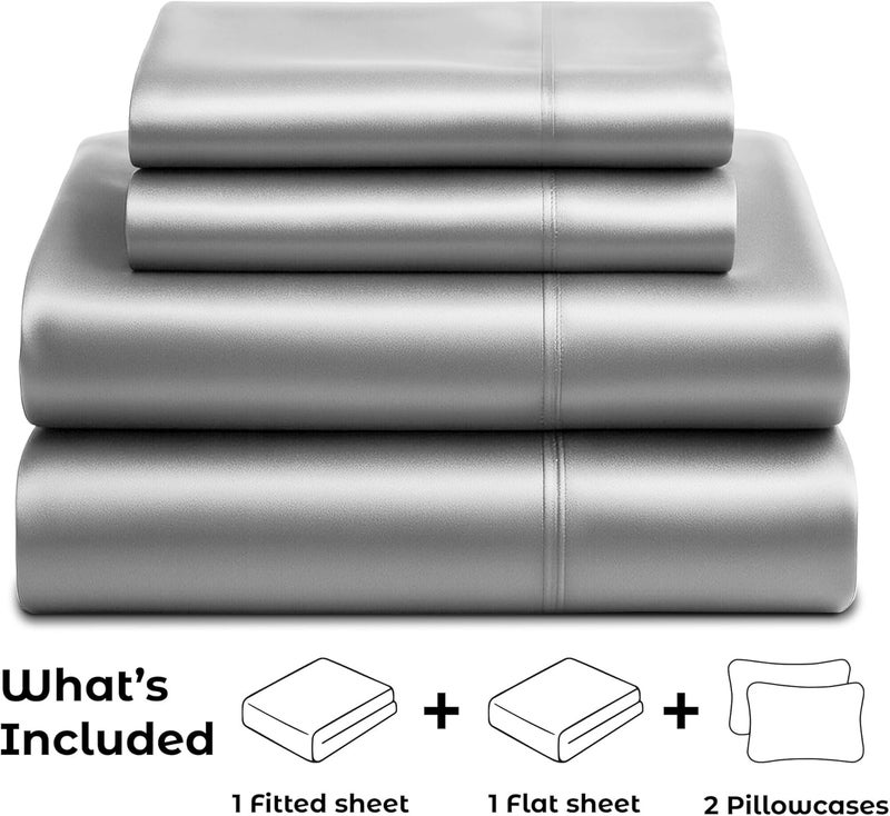 Pure Bedding Satin Sheets Full [4-Piece, Grey] Hotel Luxury Silky Bed Sheets - Extra Soft 1800 Microfiber Sheet Set, Wrinkle, Fade, Stain Resistant - Deep Pocket Fitted Sheet, Flat Sheet, Pillow Cases - Image 4