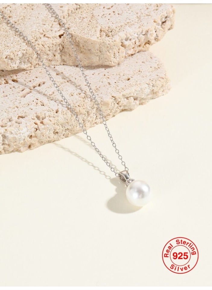 925 ستيرلنغ سيلفر تشارمز سلسال بقلادة فاخرة ناعمة مصنوعة من الفضة الإسترلينية عيار 925 بجودة عالية ودقة شديدة مزينة بلؤلؤة  تعلوها كريستالة صغيرة من الزيركون الطبيعي لتعطي مظهرا رائعا للأميرة التي تستحقها - Image 2