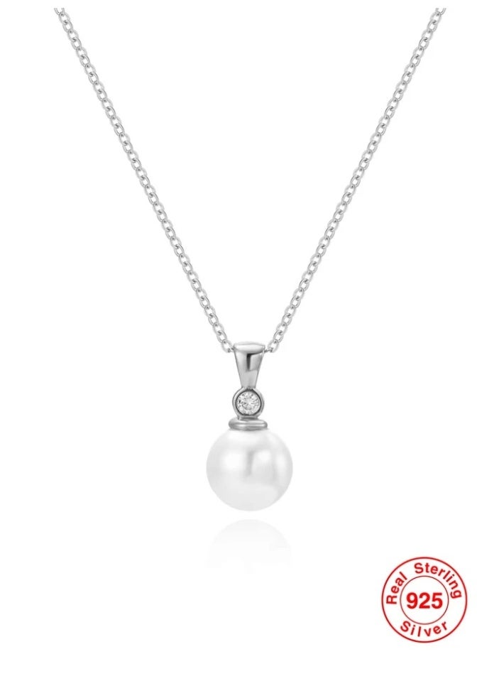 925 ستيرلنغ سيلفر تشارمز سلسال بقلادة فاخرة ناعمة مصنوعة من الفضة الإسترلينية عيار 925 بجودة عالية ودقة شديدة مزينة بلؤلؤة  تعلوها كريستالة صغيرة من الزيركون الطبيعي لتعطي مظهرا رائعا للأميرة التي تستحقها - Image 4