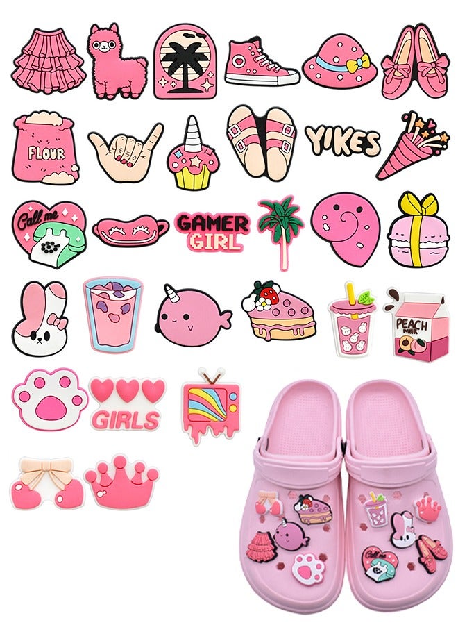 Lemon 30Pcs Pink Girls Decoration Charms, Shoe Decoration, Cute Girly Charm Gift for Girls Kids Teens Women Adults - Image 1