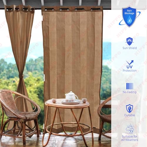 HIPPO HDPE Coated Waterproof Outdoor Balcony Curtain 260 GSM – Rain, Sun & Dust Protection Light Filtering Curtains for Home, Garden, Veranda & Hotel (4 Feet X 10 Feet, 2IN1 Bamboo-Mocha, 2 PC) - Image 2