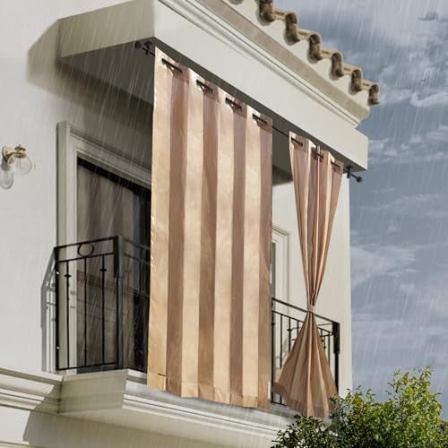 HIPPO HDPE Coated Waterproof Outdoor Balcony Curtain 260 GSM – Rain, Sun & Dust Protection Light Filtering Curtains for Home, Garden, Veranda & Hotel (4 Feet X 10 Feet, 2IN1 Bamboo-Mocha, 2 PC) - Image 1
